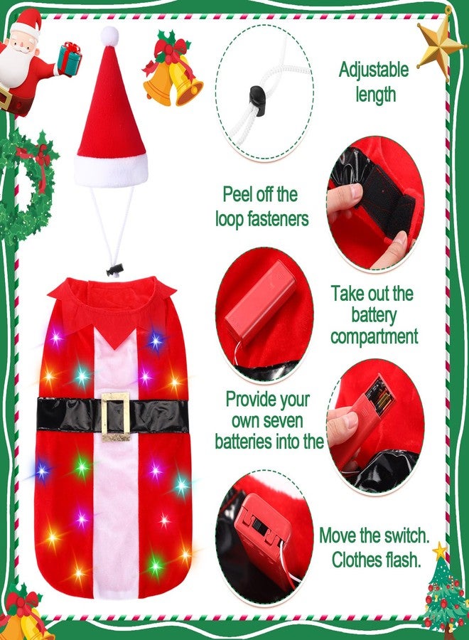 Cosblank Dog Christmas Costumes with Colored Lights Santa Claus Hat Suit Dog Costume Pet Cat Xmas Outfit for Puppy Pet Dress Up Holiday Party, Batteries Not Included(M) - Image 2